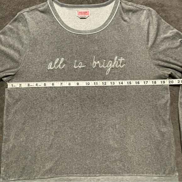 Kate Spade New York Gray Velour Long Sleeve "All Is Bright" Sweatshirt - Size M - Picture 6 of 7